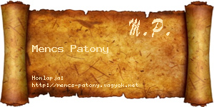 Mencs Patony névjegykártya